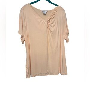 Liz Claiborne Peach Short Sleeve Shirt with Neckline Tie Knot Size 1X